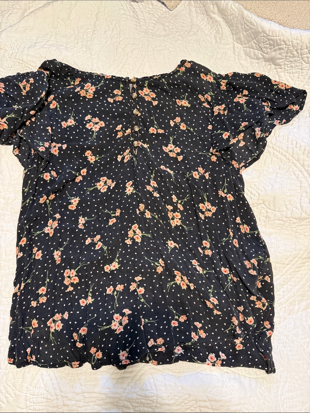 Wit & Wisdom Black Floral Polka Dot Short Sleeve Blouse